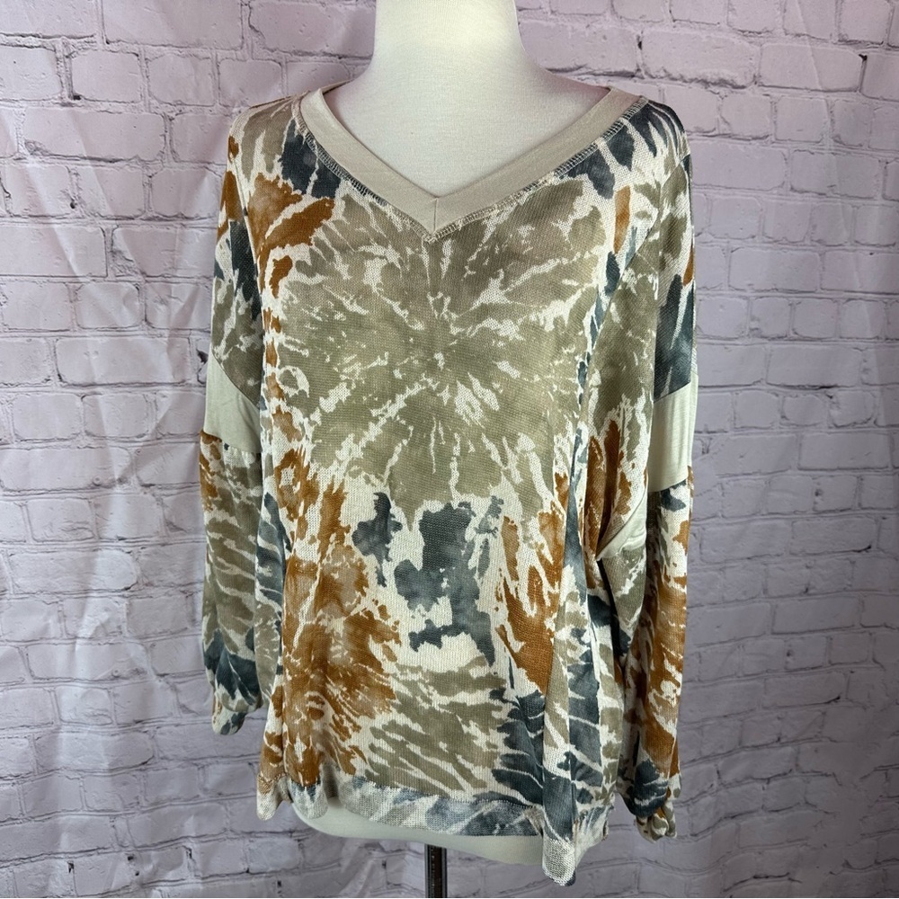 NWT boutique Lovely J Tie-Dye semi sheer Top oversized fit dolman sleeve